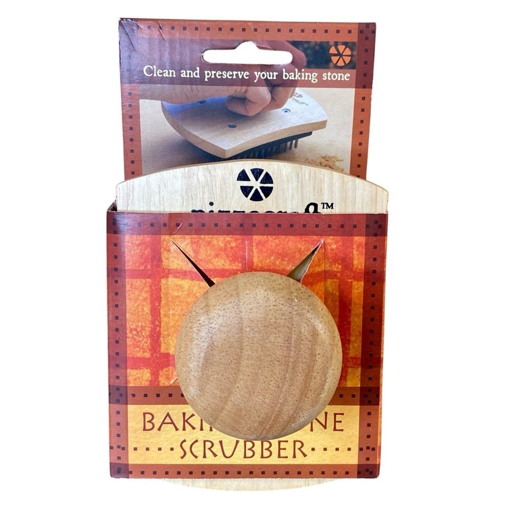 Pizzacraft NWT Baking Stone Scrubber Wooden Handle Stainless Steel Bristles